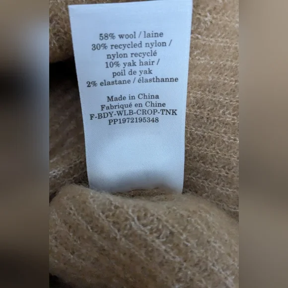 Everlane NWT The Cozy-Stretch Cropped Wool Yak Tank in Camel Tan S,M,L - Picture 9 of 12